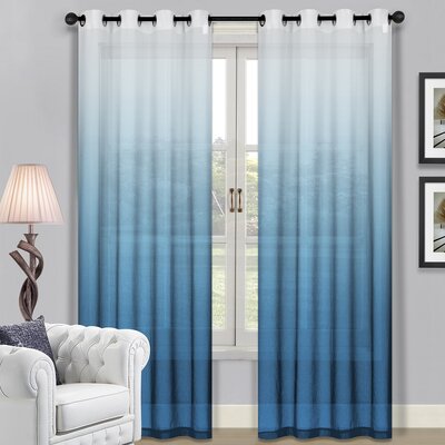 Blue Ombre Curtains Wayfair   Declan Ombre Sheer Grommet Single Curtain Panel 